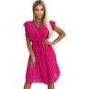 Plisované fuchsiové šaty s volánikmi na ramenách JENNA