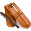 Elegantné hnedé kožené púzdro na písacie potreby