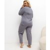 Tmavosivé dámske dlhé plus size pyžamo s bodkovanými nohavicami