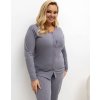 Tmavosivé dámske dlhé plus size pyžamo s bodkovanými nohavicami