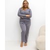Tmavosivé dámske dlhé plus size pyžamo s bodkovanými nohavicami