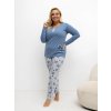 Modro-sivé dámske dlhé pyžamo s kvetinovými nohavicami