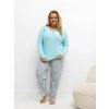 Mintovo-sivé dámske dlhé plus size pyžamo so vzorovanými nohavicami