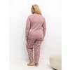 Ružové dámske dlhé plus size pyžamo s kvetinovými nohavicami