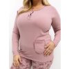 Ružové dámske dlhé plus size pyžamo s kvetinovými nohavicami