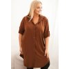 Hnedé asymetrické Plus Size košeľové šaty s vyhrňovacími rukávmi