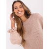 Svetloružový dámsky oversize sveter s volánmi na rukávoch