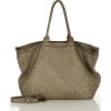MARCO MAZZINI Béžová kožená shopper kabelka s pletenou prednou časťou