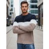 Modro-béžový pánsky sveter s okrúhlym výstrihom