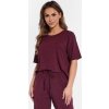 Vínové dámske melanžové krátke pyžamo s 3/4 nohavicami Cornette Angie