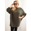 Khaki dámsky pletený plus size sveter s prímesou mohéru