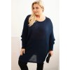 Tmavomodrý dámsky pletený plus size sveter s prímesou mohéru