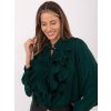 Tmavozelená dámska košeľa s plisovaným volánom