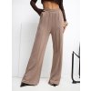 Tmavobéžové dámske viskózové nohavice s prešívaním