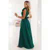 Tmavozelené večerné maxi šaty s rozparkom a ružami