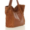 MARCO MAZZINI veľká semišová kožená shopper kabelka s vreckom hnedá