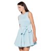 Dámske elegantné modré šaty s mašľou v páse K271 Blue (Veľkosť L)