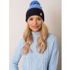 Modro-šedá pruhovaná dámska čiapka s brmbolcom