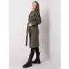 Khaki dámsky kabát s pruhom na rukávoch