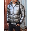 Strieborná metalická pánska zimná prešívaná bunda