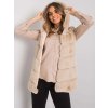 Béžová kožušinová vesta s kapucňou