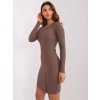 Svetlo hnedé dámske mini šaty s dlhými rukávmi