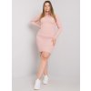 Svetloružové pletené mini šaty s dlhými rukávmi