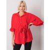 Červená dámska voľná košeľa s opaskom