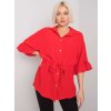 Červená dámska voľná košeľa s opaskom