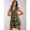 Zelené vzorované mini šaty s opaskom