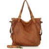 MARCO MAZZINI hnedá kožená shopper kabelka s pleteným vzorom
