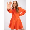 Oranžové košeľové mini šaty s čipkou na sukni