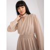 Béžové riasené mini šaty s dlhými rukávmi