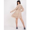 Béžové riasené mini šaty s dlhými rukávmi