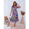 Fialové midi šaty s tropickým vzorom VALLERIO