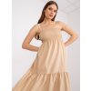 Béžové maxi šaty s volánom