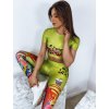 Zelený športový komplet topu a legín LEOPARD s farebnou potlačou
