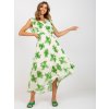 Krémové plisované šaty so zelenými kvetmi