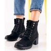 Čierne Šnurovacie dámske členkové topánky na podpätku