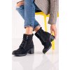 Čierne Šnurovacie dámske členkové topánky na podpätku