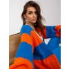Dlhší voľný pletený kardigan - modrá-oranžová