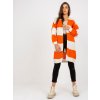 Dlhší voľný pletený kardigan - oranžová-smotanová