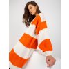 Dlhší voľný pletený kardigan - oranžová-smotanová