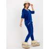Kobaltový velúrový komplet trička a nohavíc s lemovaním