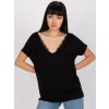 Čierne dámske tričko s výstrihom s čipkou