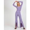 Fialové zvonové nohavice s rozparkom