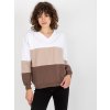Trojfarebná dámska mikina - biela/béžová/hnedá