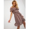 Hnedé voľné minišaty so šnúrkou v páse