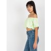 Limetkový crop top so spadnutými rukávmi