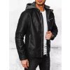 Čierna koženková bunda s kapucňou